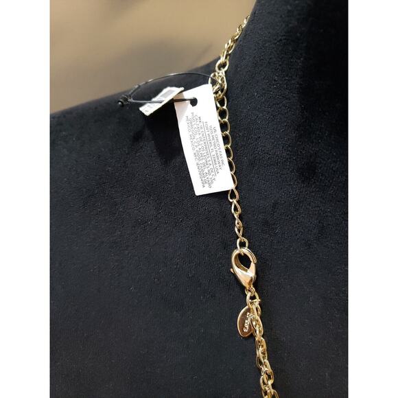 Gold Tone Geometric Long Chain Necklace Modern Minimalist Statement Jewelry - Picture 7 of 7